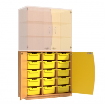 Wellentüren-Unterschrank, 99 cm hoch, 105x50 cm (B/T), Tür rechts gelb, 